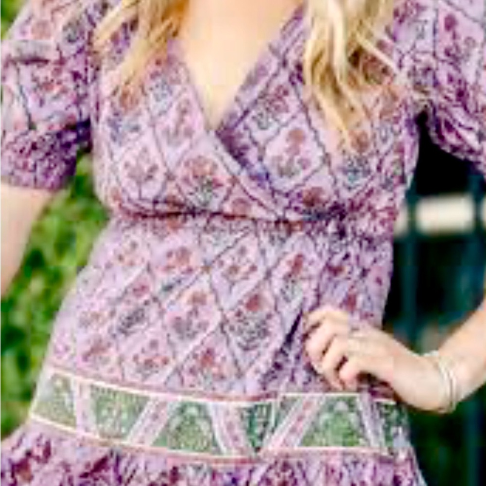 NWOT VICTORIA DUNN Birdie Dress in soft floral riseand Green-XS - Picture 2 of 7
